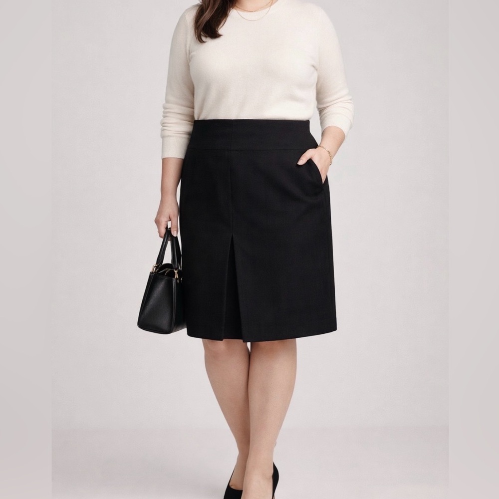 Coach Wool Front Pleat Skirt 16 Black Knee Pockets Capsule Quiet Lux Career READ